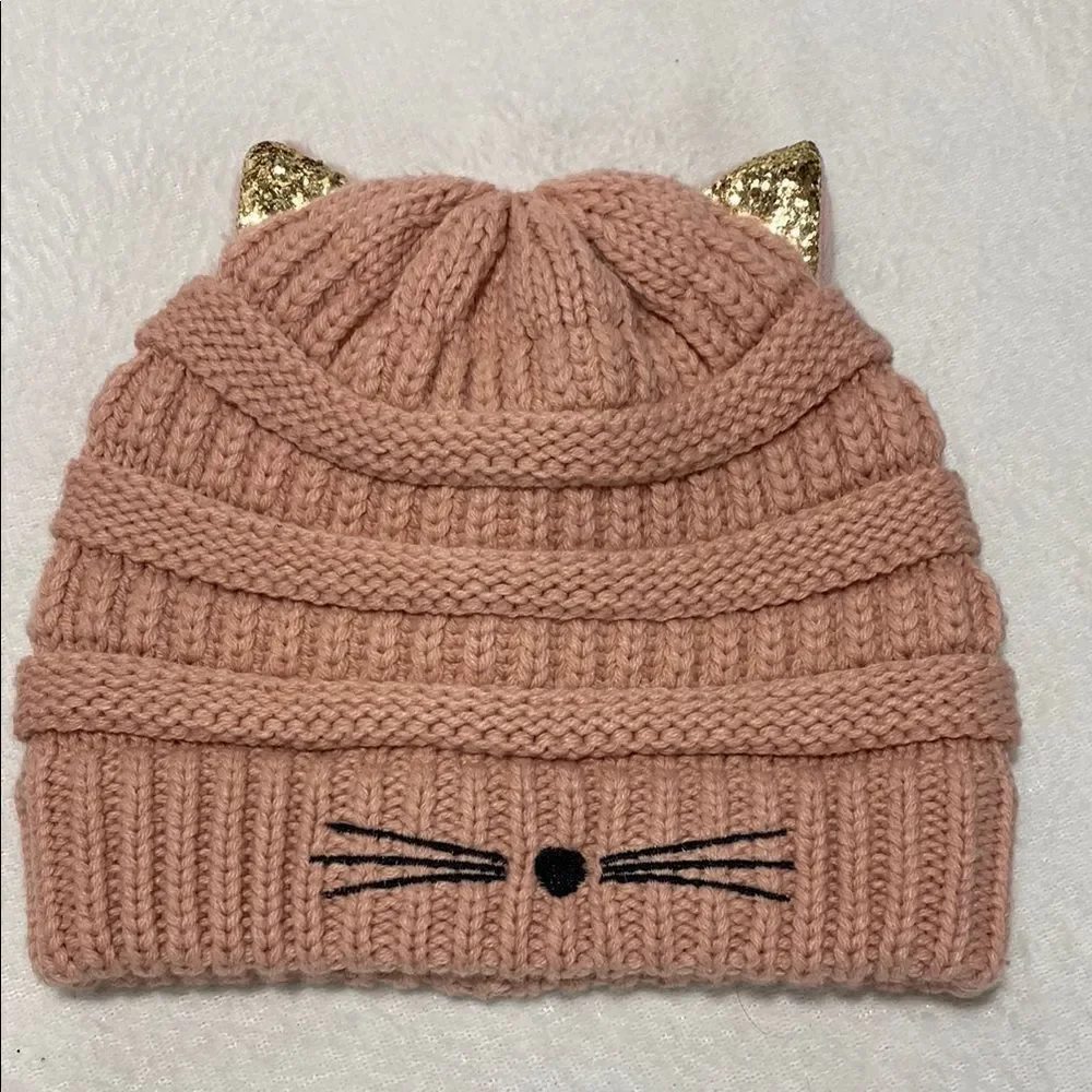 Kids' Cozy Knit Beanie Set - Gray and Pink